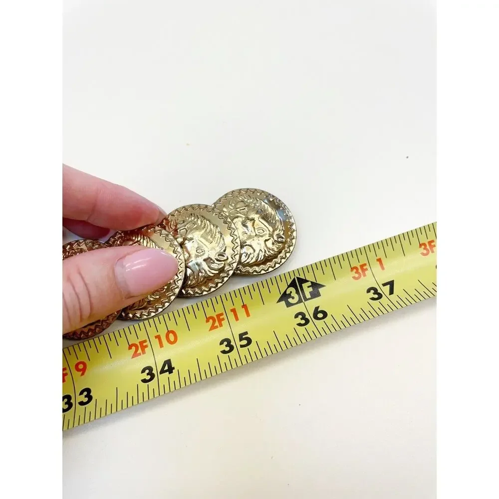 Vintage Gold Metallic Coin Lion Head Elastic Stretch Belt